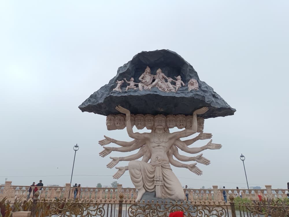 Ravana lifting Mount Kailash sculpture at Mahakal Lok corridor