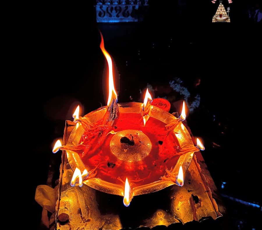Sacred diya lamps lit during evening pujan at Shri Mahakaleshwar Temple, Ujjain